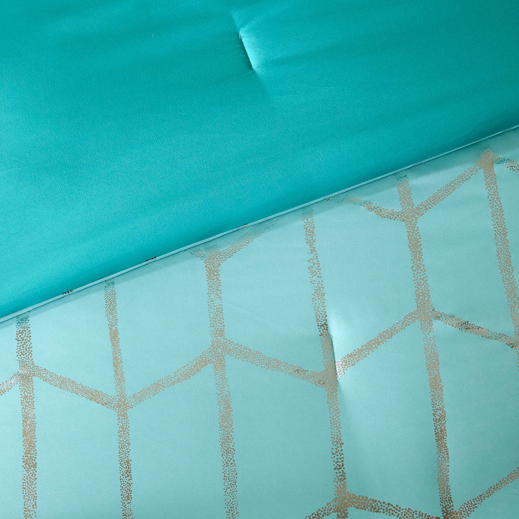 Metallic Printed Comforter Set Full Aqua Silver Polyester