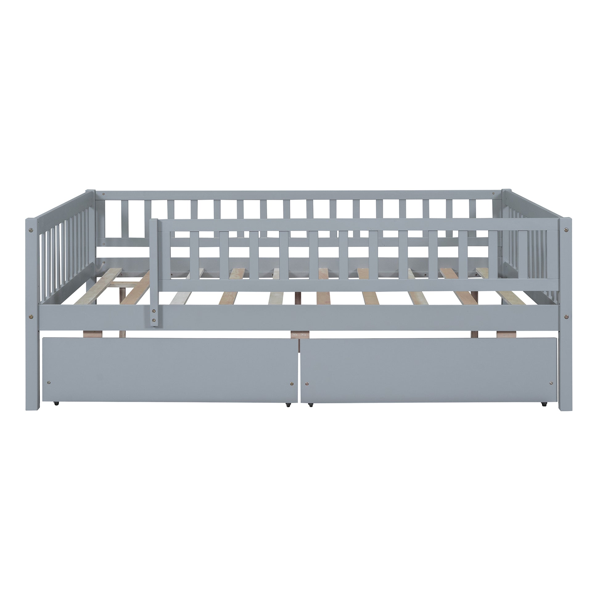 Full Size Daybed Wood Bed With Two Drawers, Gray Full Gray Solid Wood