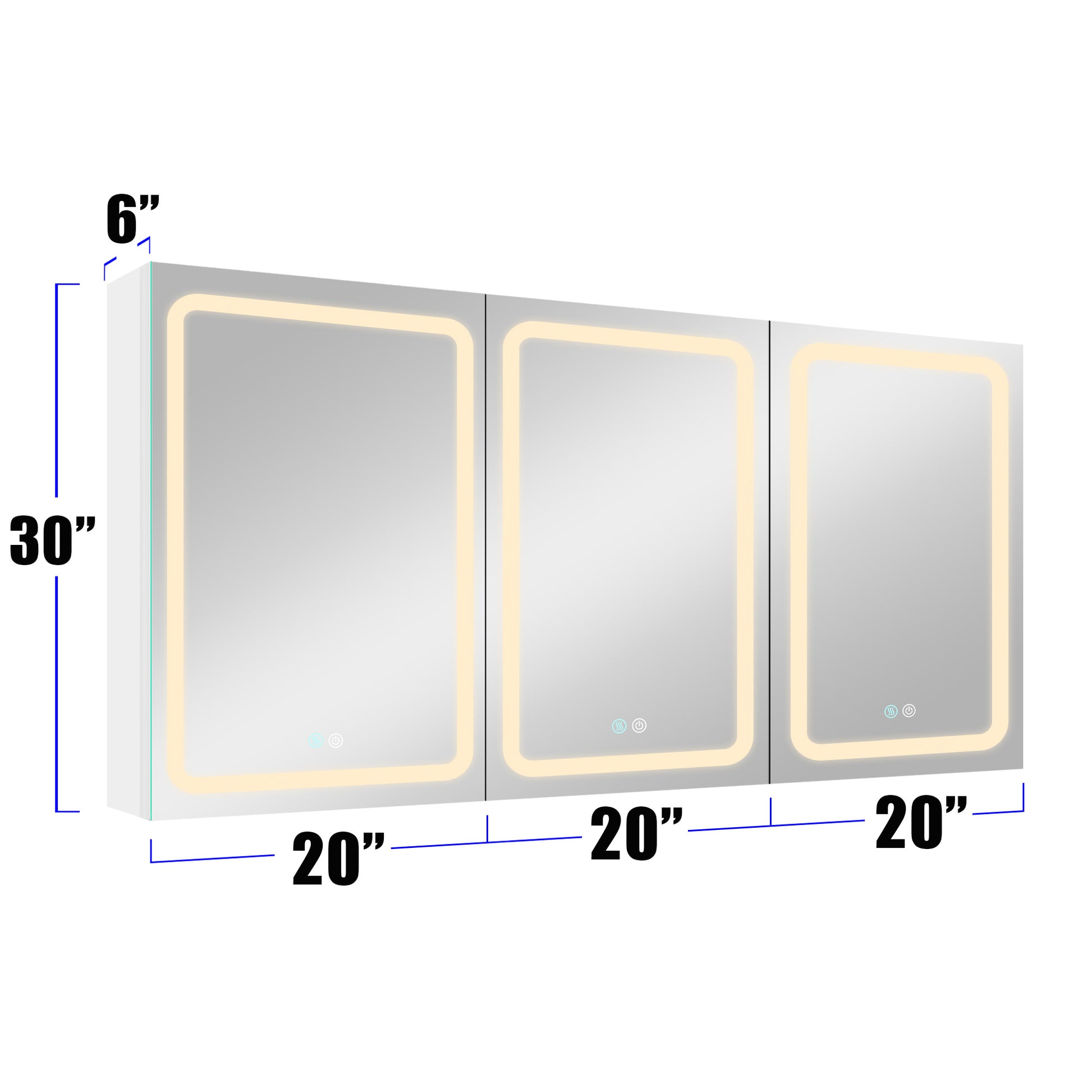 60X30 Inch Led Bathroom Medicine Cabinet Surface Mount Double Door Lighted Medicine Cabinet, Medicine Cabinets For Bathroom With Mirror Defogging, Dimmer White White Aluminium