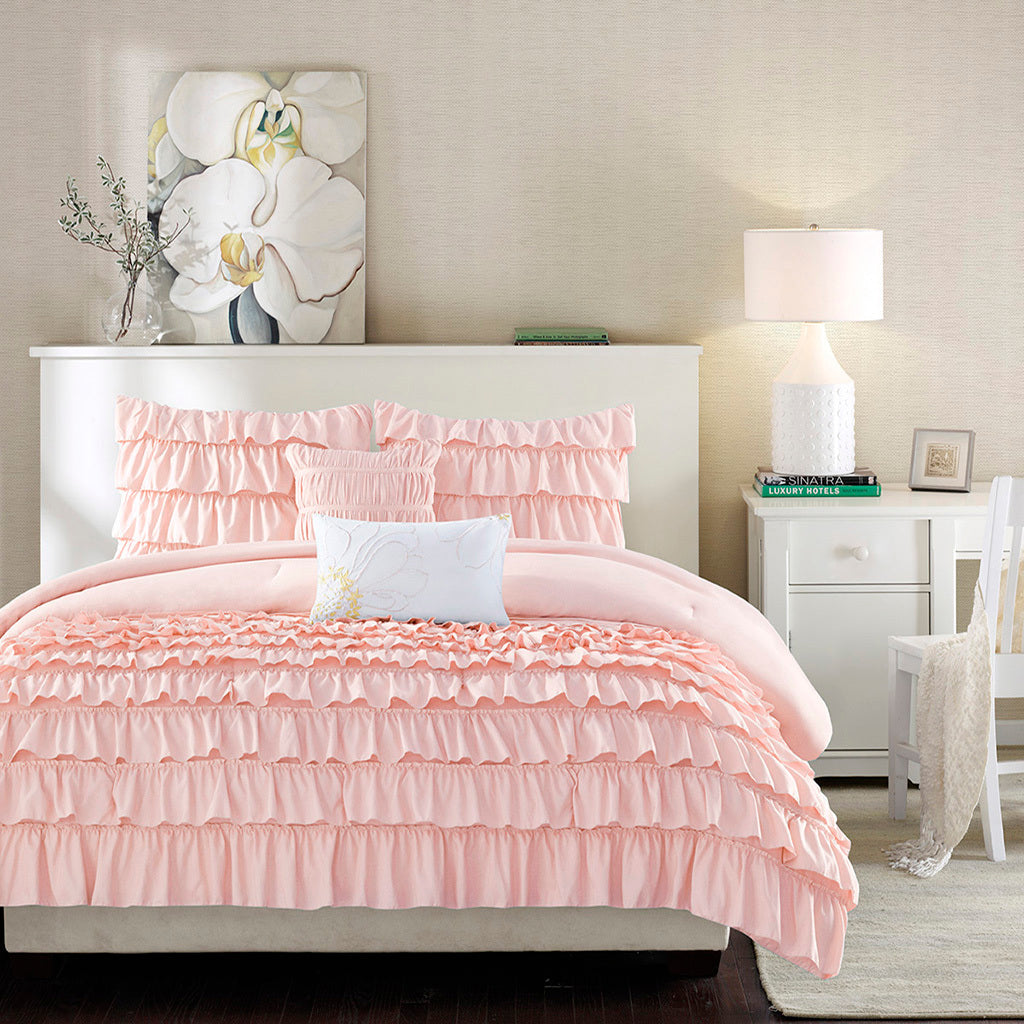 Ruffle Comforter Set Full Blush Polyester