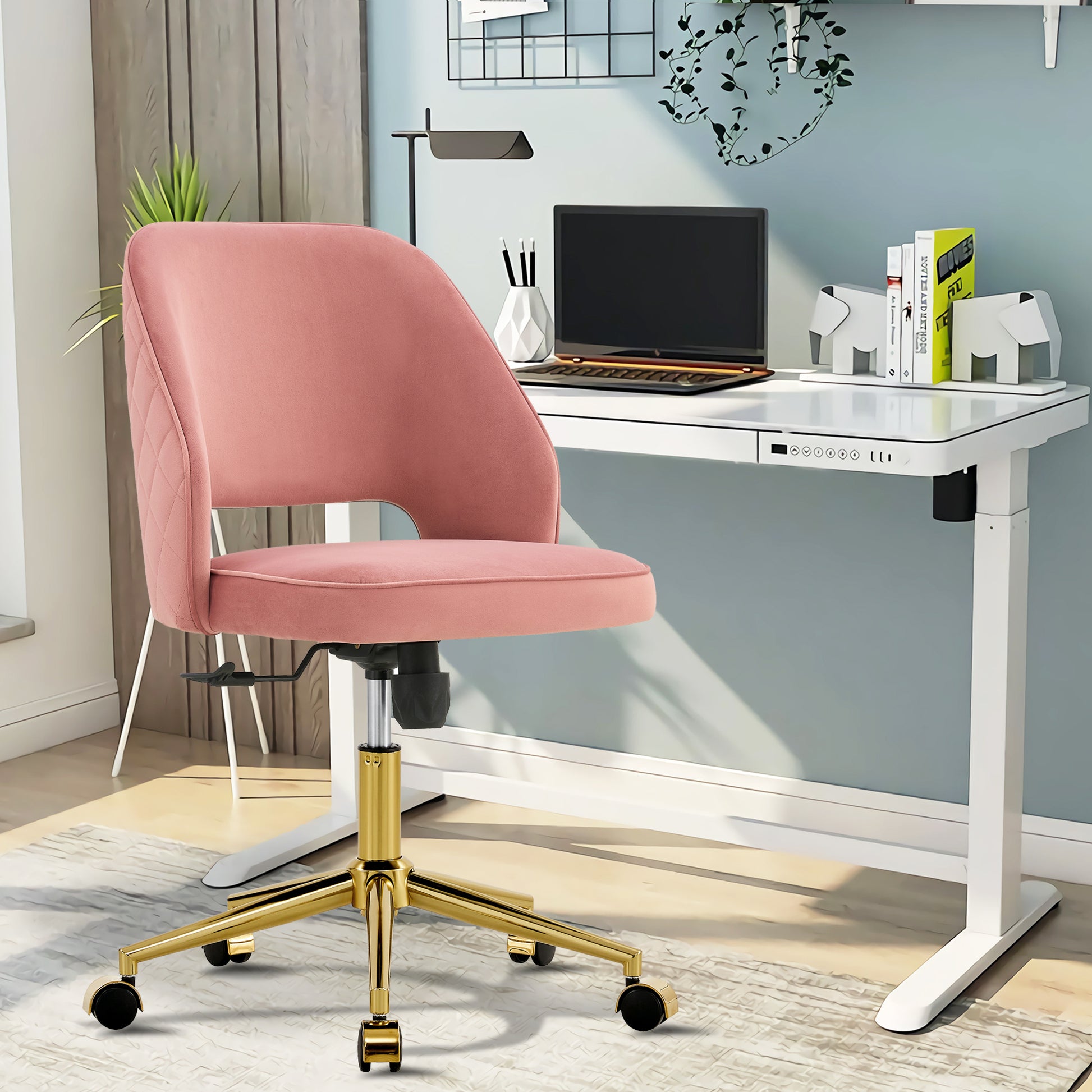 Modern Home Velvet Office Chairs, Adjustable 360 pink-velvet