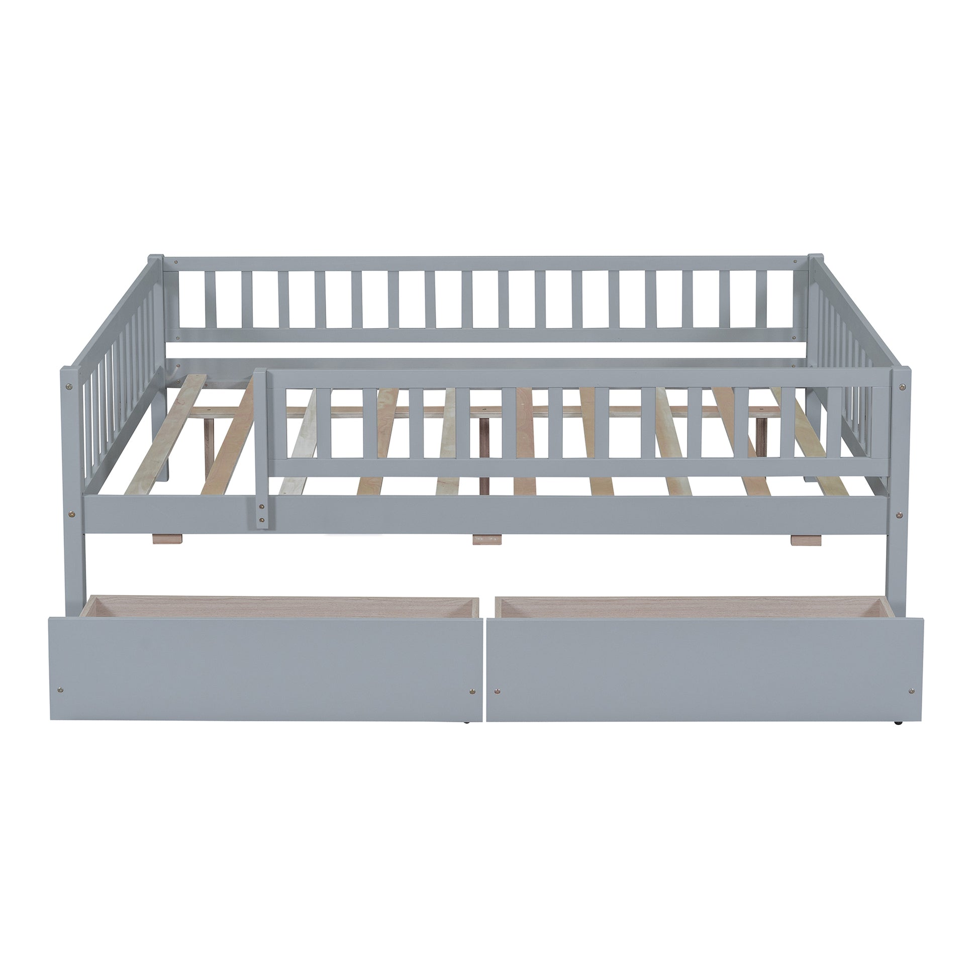 Full Size Daybed Wood Bed With Two Drawers, Gray Full Gray Solid Wood