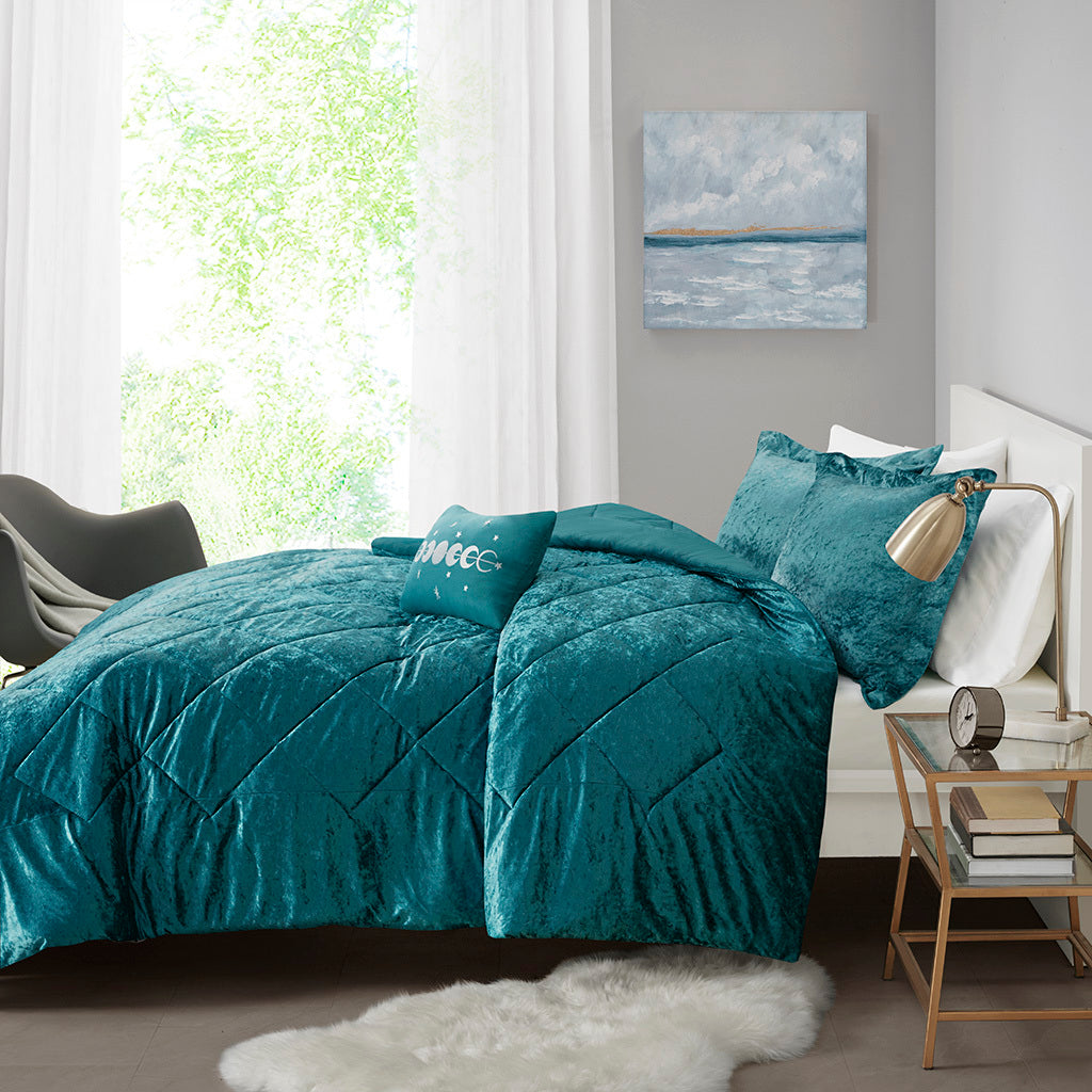 Velvet Comforter Set King Teal Polyester