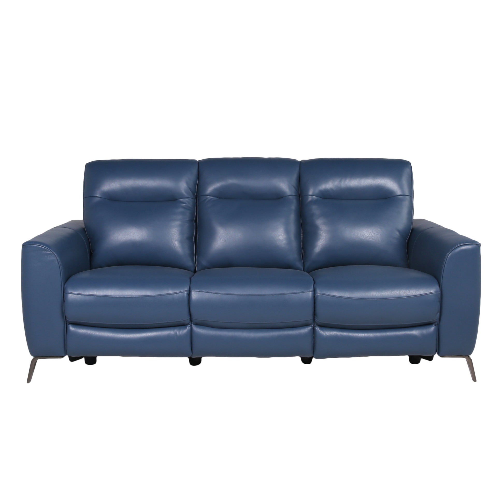 Leather Reclining Sofa Motion Furniture Look Without Compromise Dual Power, Ocean Blue Top Grain Leather Dark Blue Foam Leather 3 Seat