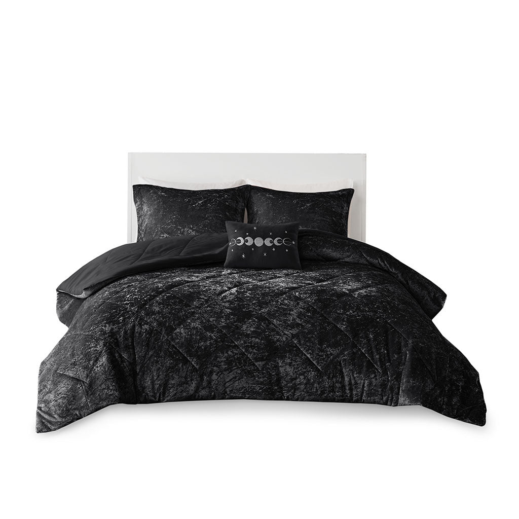 Velvet Comforter Set Twin Black Polyester