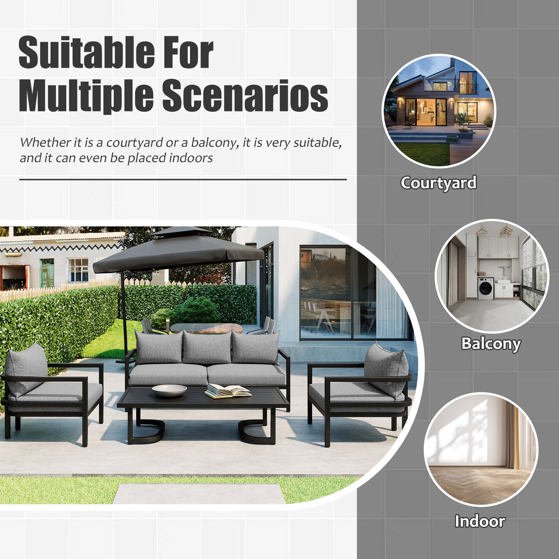 Multi Person Outdoor Steel Sofa Set, Waterproof, Anti Rust And Anti Uv, Suitable For Gardens And Lawns Light Gray Steel