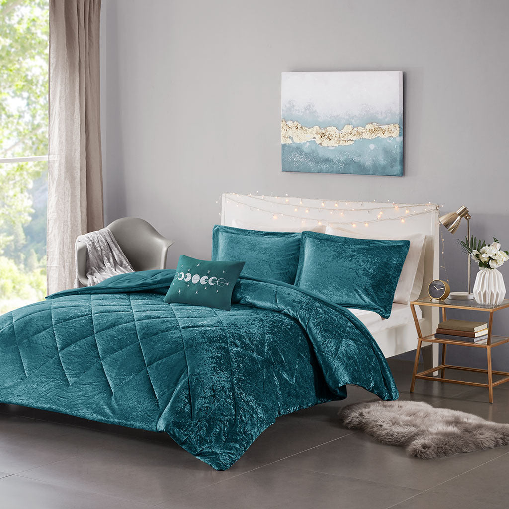 Velvet Comforter Set King Teal Polyester