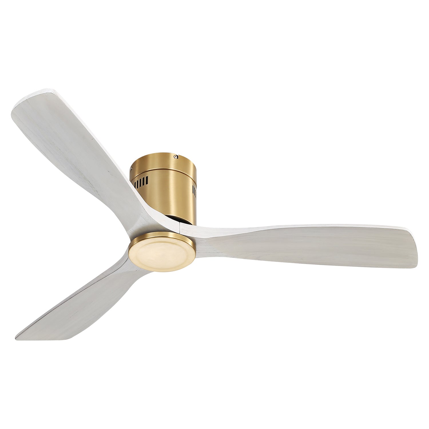 52 Inch Low Profile Ceiling Fan Dc 3 Solid Wood Fan Blade Noiseless Reversible Motor Remote Control Without Light Gold Metal & Wood