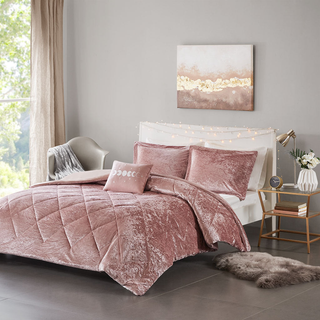 Velvet Duvet Cover Set King Blush Polyester