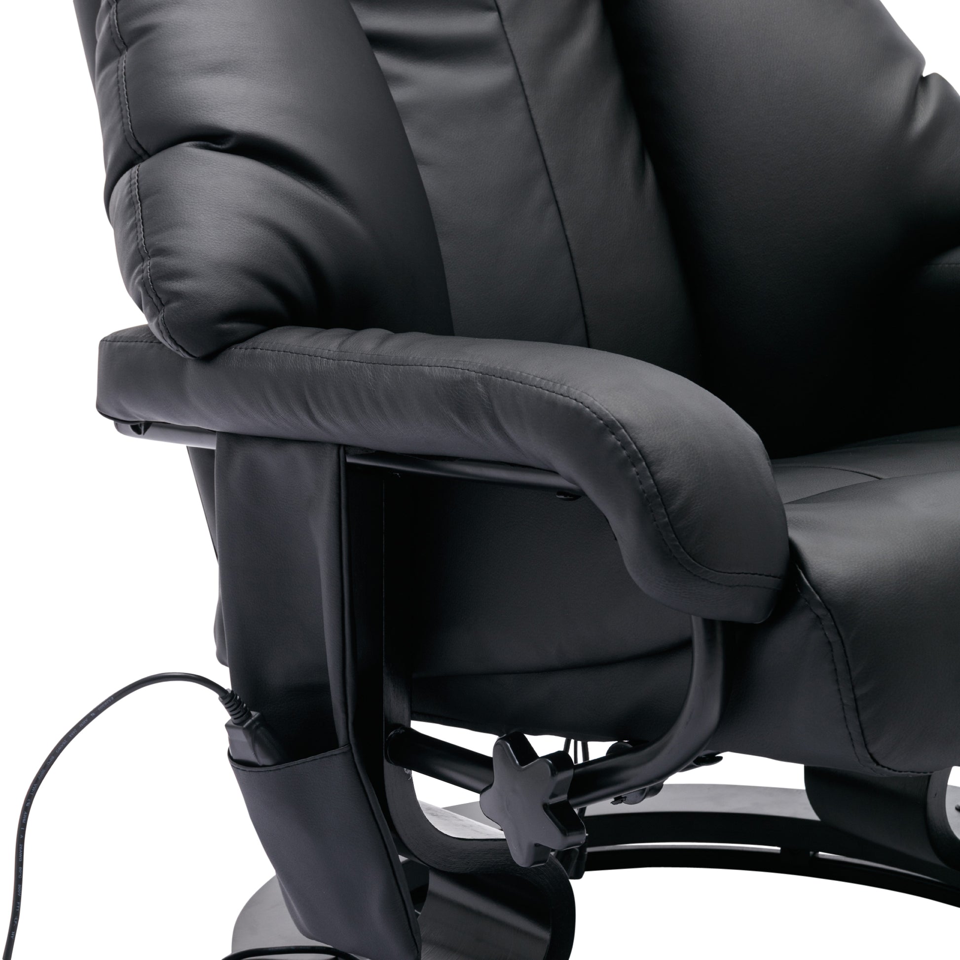 Recliner With Ottoman Footrest, Recliner Chair With Vibration Massage, Faux Leather And Swivel Wood Base For Living Room And Bedroom, Black Black Pu