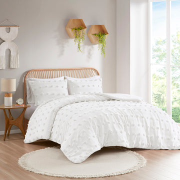 Clip Jacquard Comforter Set Full Ivory Polyester