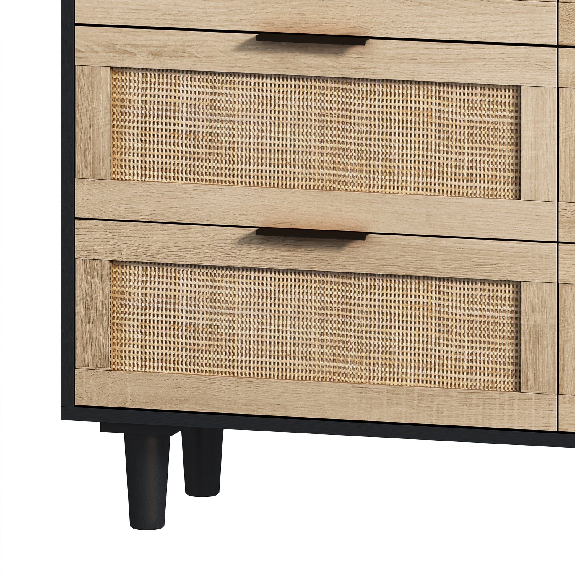 43.31"6 Drawers Rattan Storage Cabinet Rattan Drawer,For Bedroom,Living Room,Black Black Particle Board