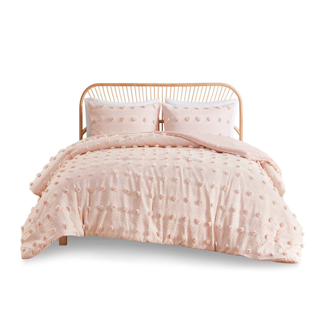 Clip Jacquard Comforter Set Full Pink Polyester