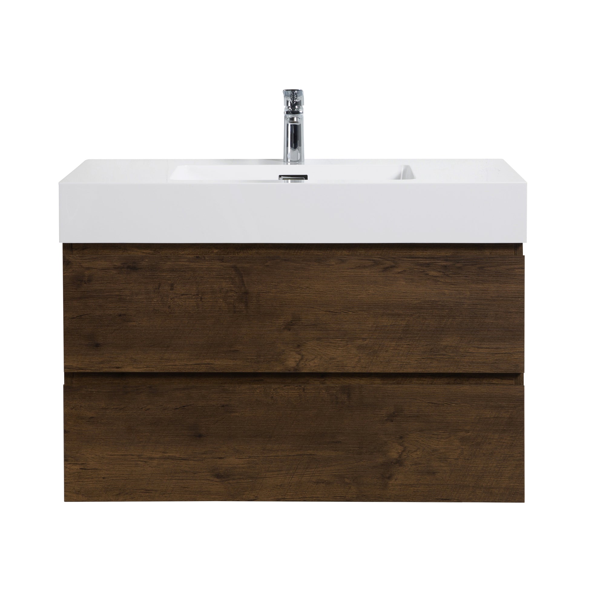 Alice 36" Walnut Bathroom Vanity With Sink, Large Storage Wall Mounted Floating Bathroom Vanity For Modern Bathroom, One Piece White Sink Basin Without Drain And Faucet, Pre Assembled White Walnut Melamine