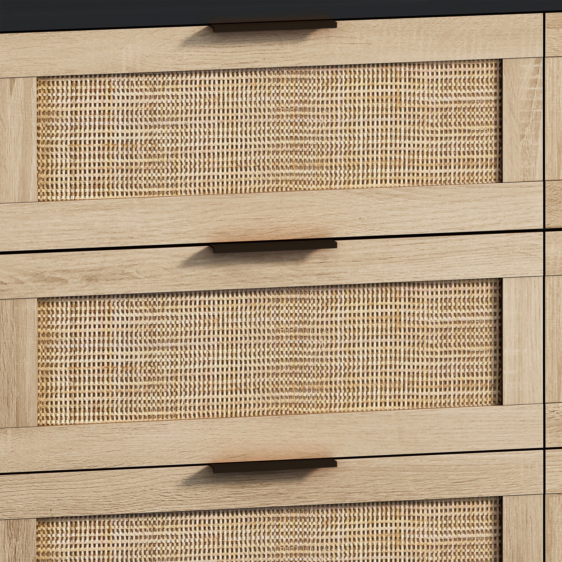 43.31"6 Drawers Rattan Storage Cabinet Rattan Drawer,For Bedroom,Living Room,Black Black Particle Board