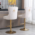 Thick Golden Swivel Velvet Barstools Adjusatble Seat Height From 27 35 Inch, Modern Upholstered Bar Stools With Backs Comfortable Tufted For Home Pub And Kitchen Island Beige,Set Of 2 Beige Dining Room American Design Bar Stools Rubberwood Set Of 2 Foam