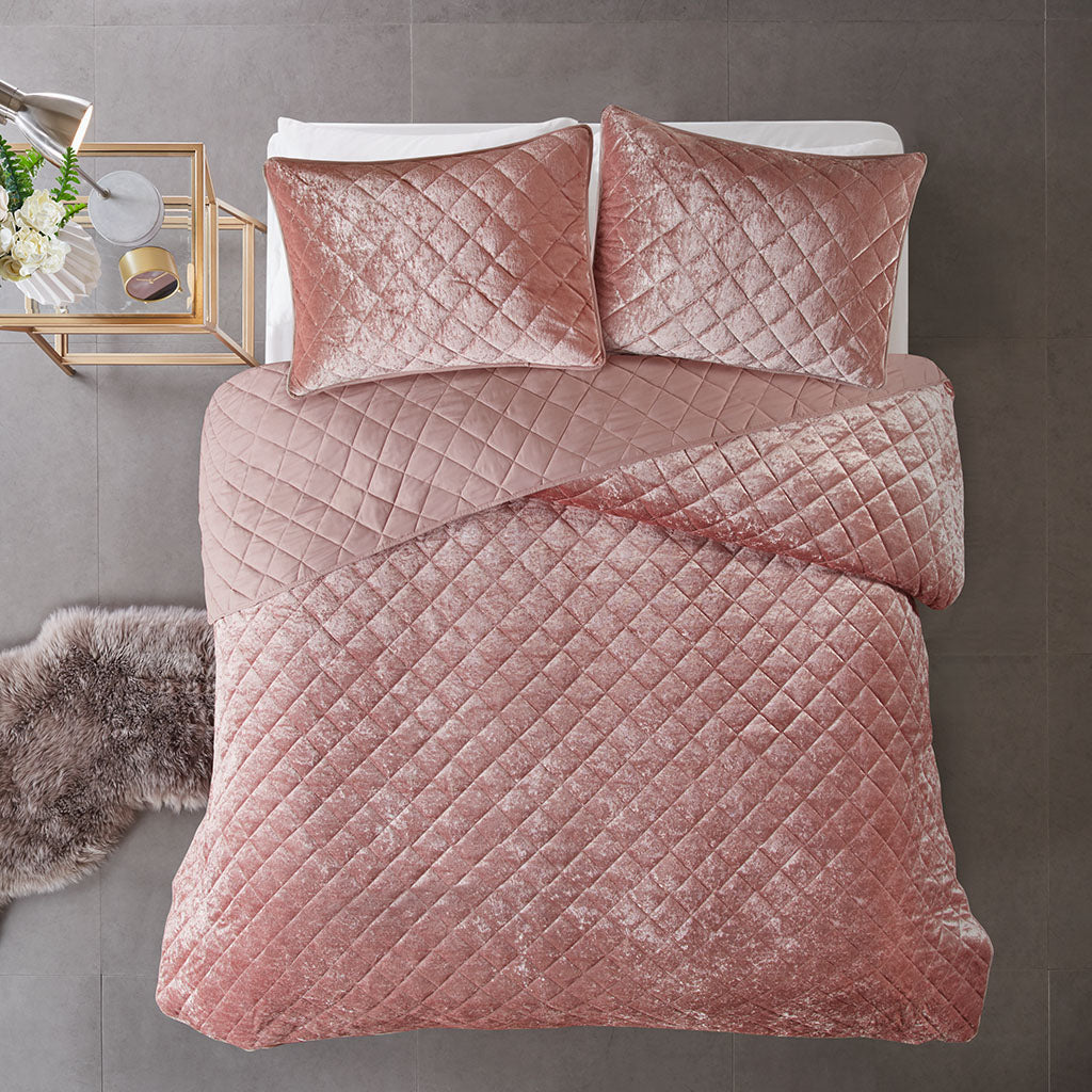 Velvet Quilt Set Full Blush Polyester