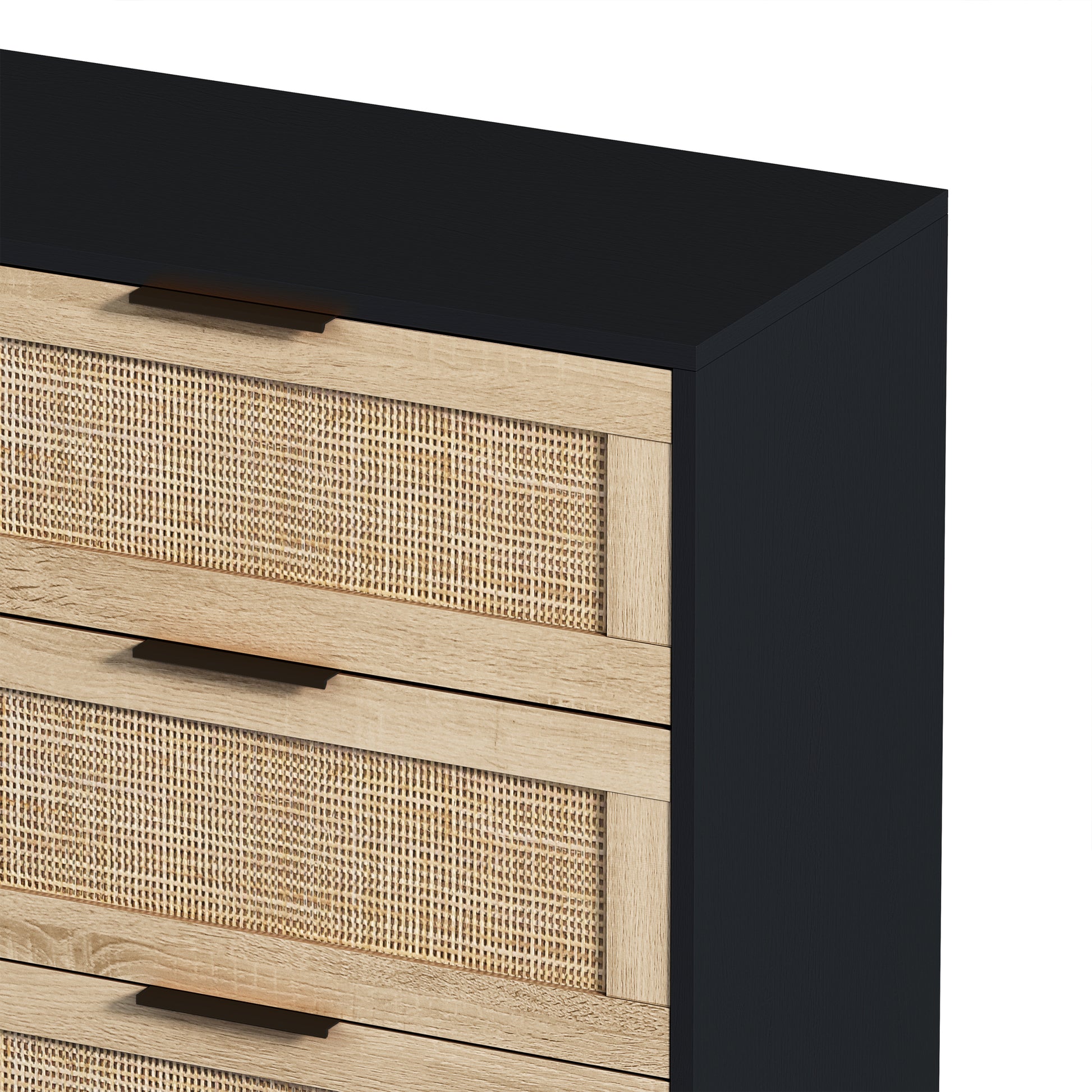 43.31"6 Drawers Rattan Storage Cabinet Rattan Drawer,For Bedroom,Living Room,Black Black Particle Board