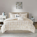 Metallic Printed Duvet Cover Set Twin Ivory Gold Polyester