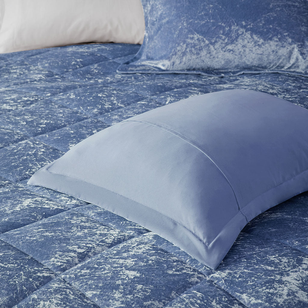 Velvet Comforter Set Twin Blue Polyester