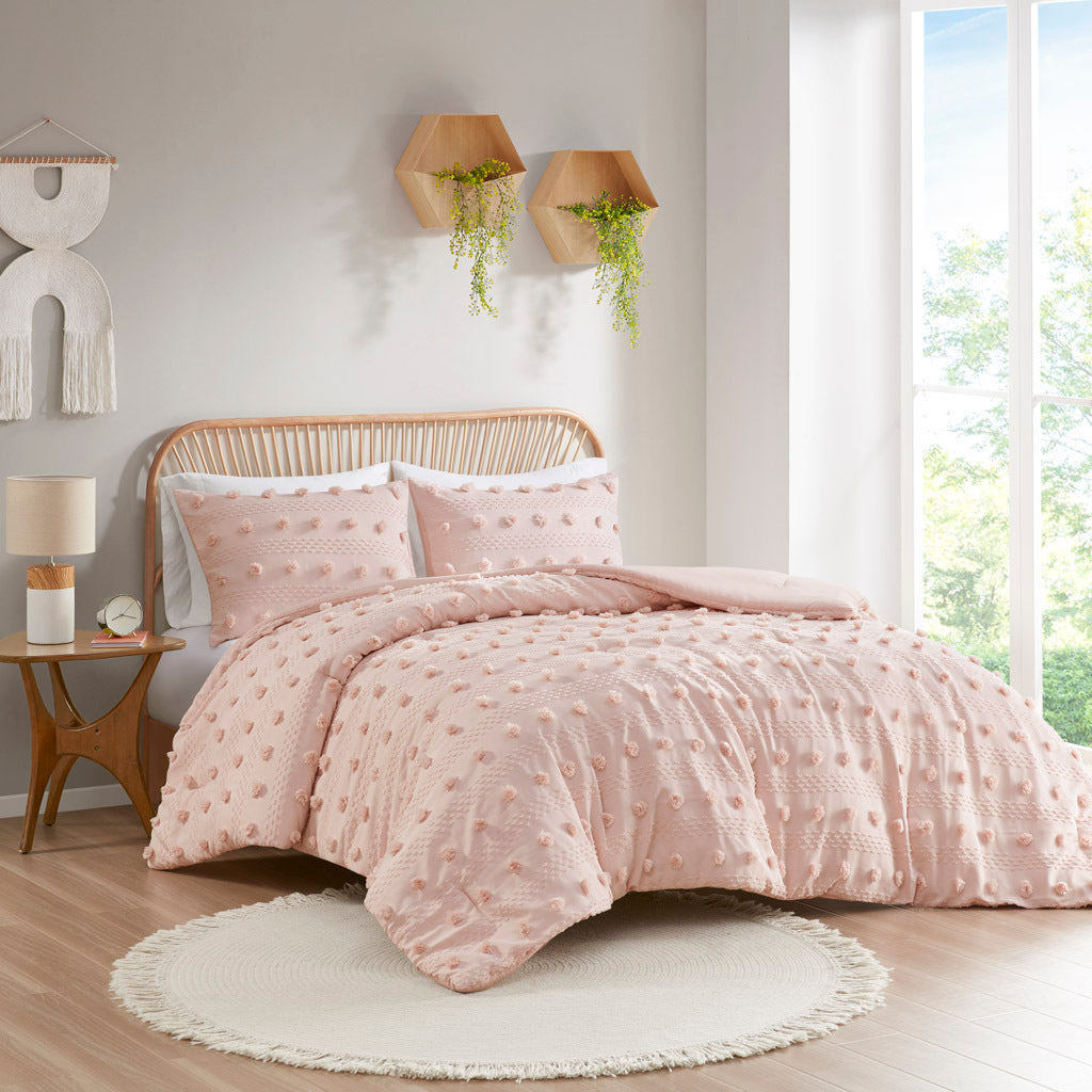 Clip Jacquard Comforter Set Full Pink Polyester