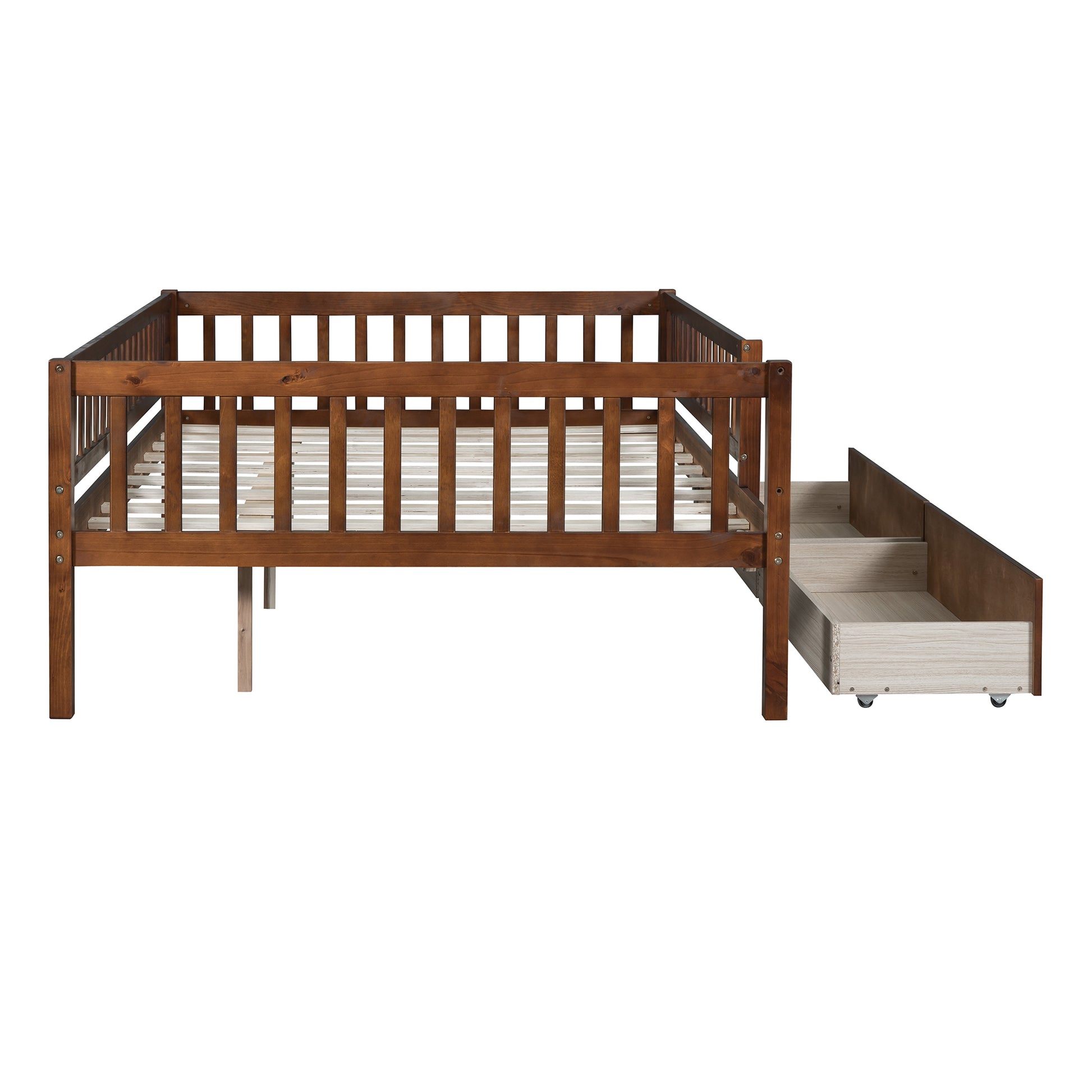 Full Size Daybed Wood Bed With Two Drawers, Walnut Full Walnut Solid Wood