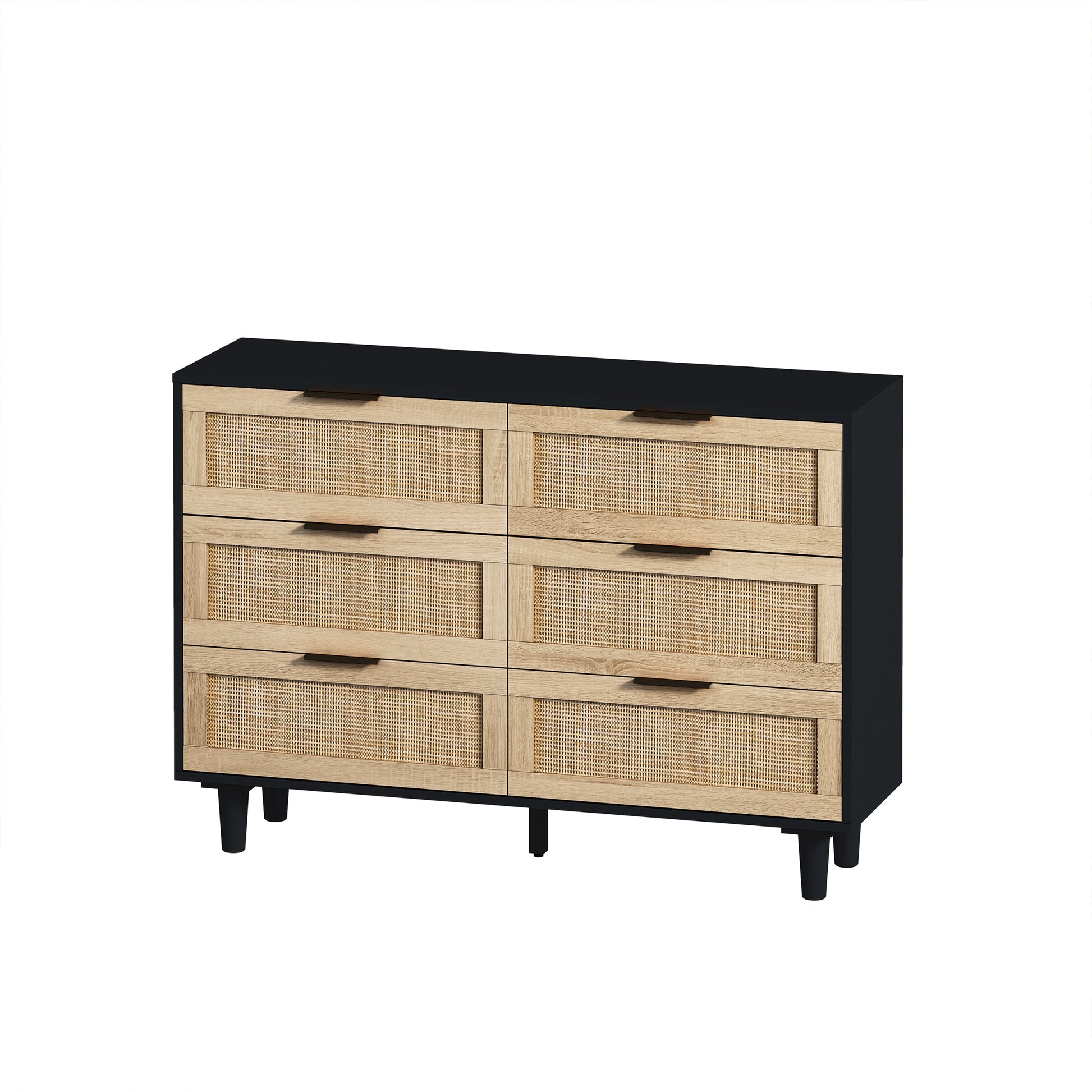 43.31"6 Drawers Rattan Storage Cabinet Rattan Drawer,For Bedroom,Living Room,Black Black Particle Board