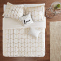 Metallic Printed Duvet Cover Set Full Ivory Gold Polyester