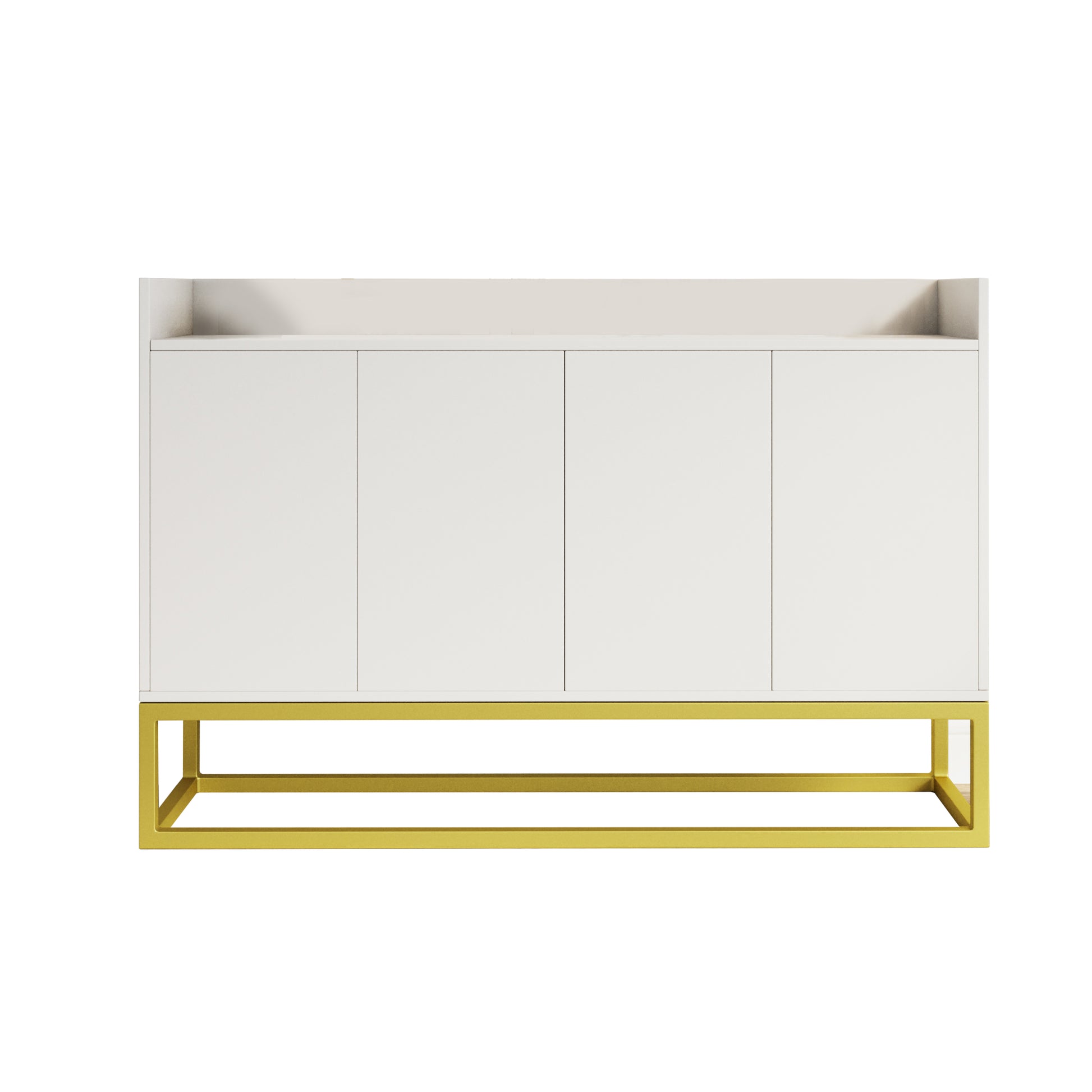 Stylish And Functional 4 Door Storage Cabinet With Square Metal Legs And Particle Board Material,For Living Room And Kitchen,White White Particle Board