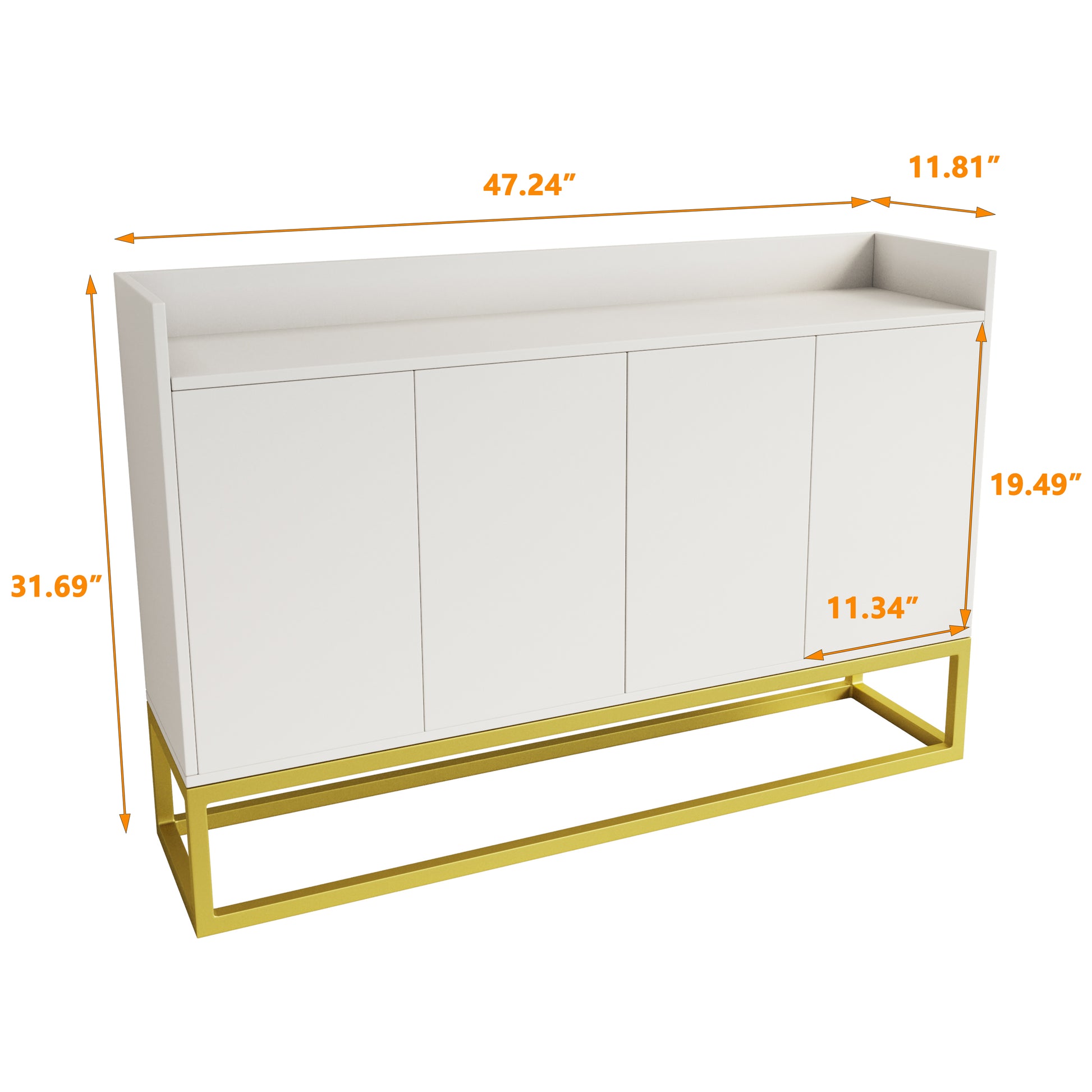 Stylish And Functional 4 Door Storage Cabinet With Square Metal Legs And Particle Board Material,For Living Room And Kitchen,White White Particle Board