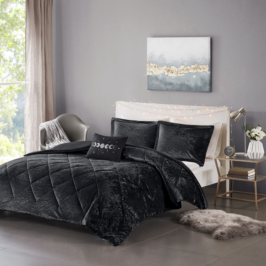 Velvet Duvet Cover Set Full Black Polyester