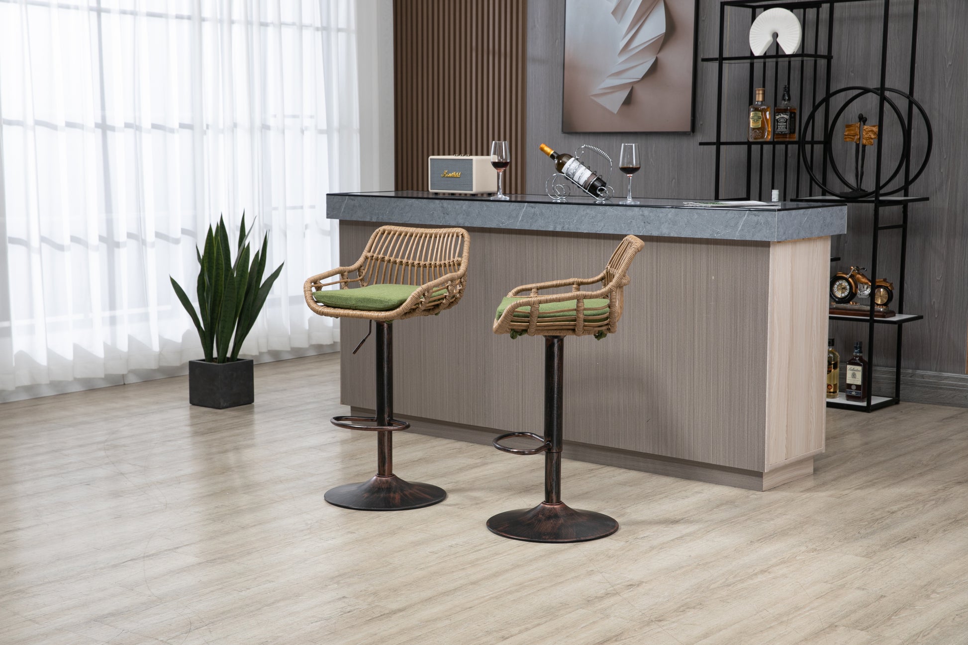 Coolmore Swivel Bar Stools Set Of 2 Adjustable Counter Height Chairs With Footrest For Kitchen, Dining Room 2Pc Set Green Polyester