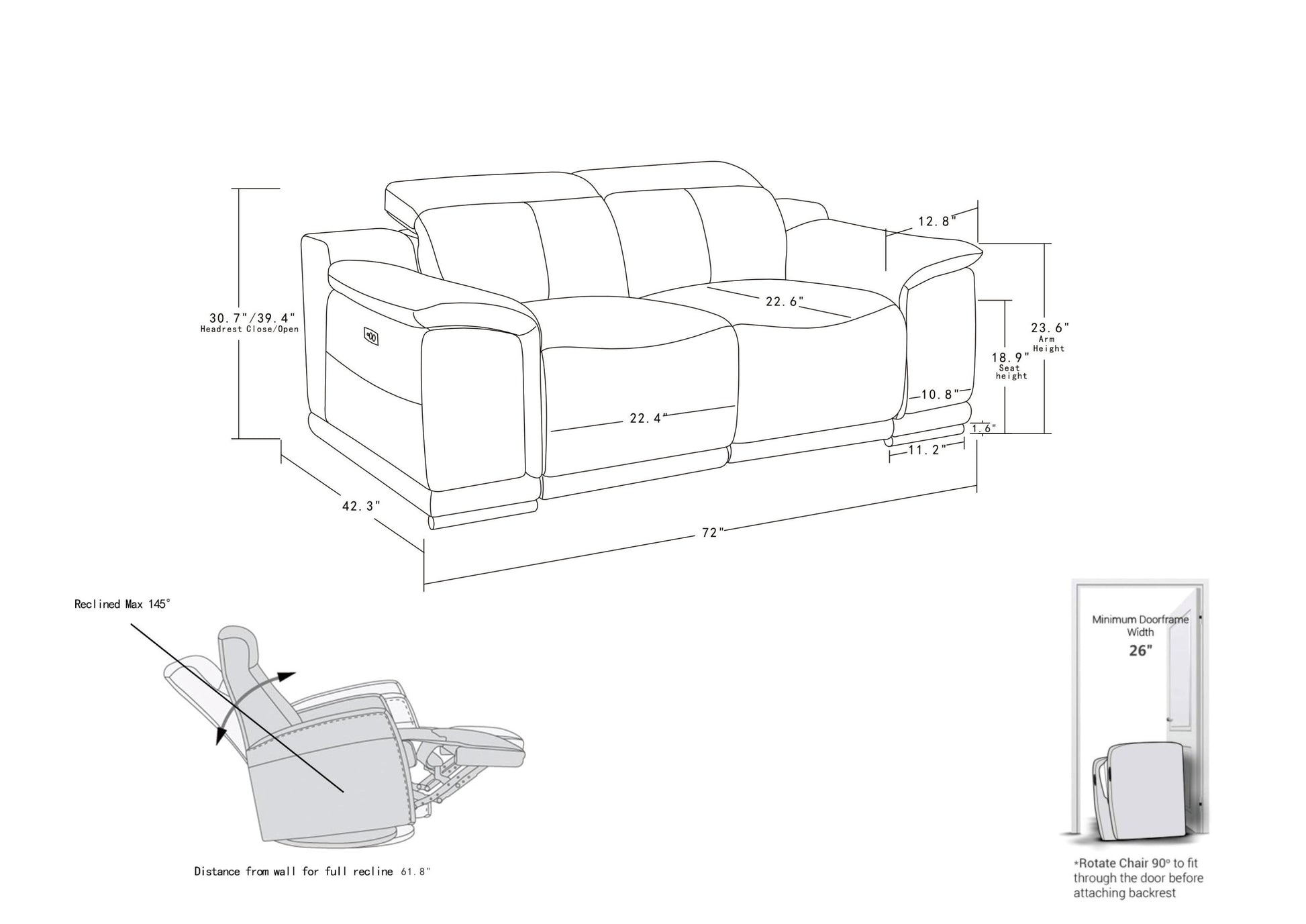 Genuine Italian Leather Power Reclining Loveseat White Foam Leather