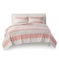 Cotton Cabana Stripe Reversible Quilt Set With Rainbow Reverse Full Pink Cotton