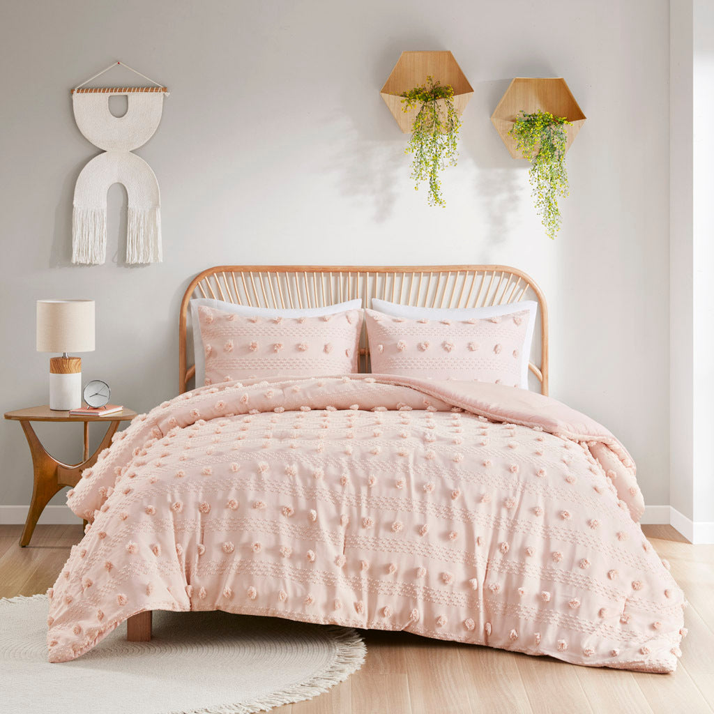 Clip Jacquard Comforter Set Twin Pink Polyester