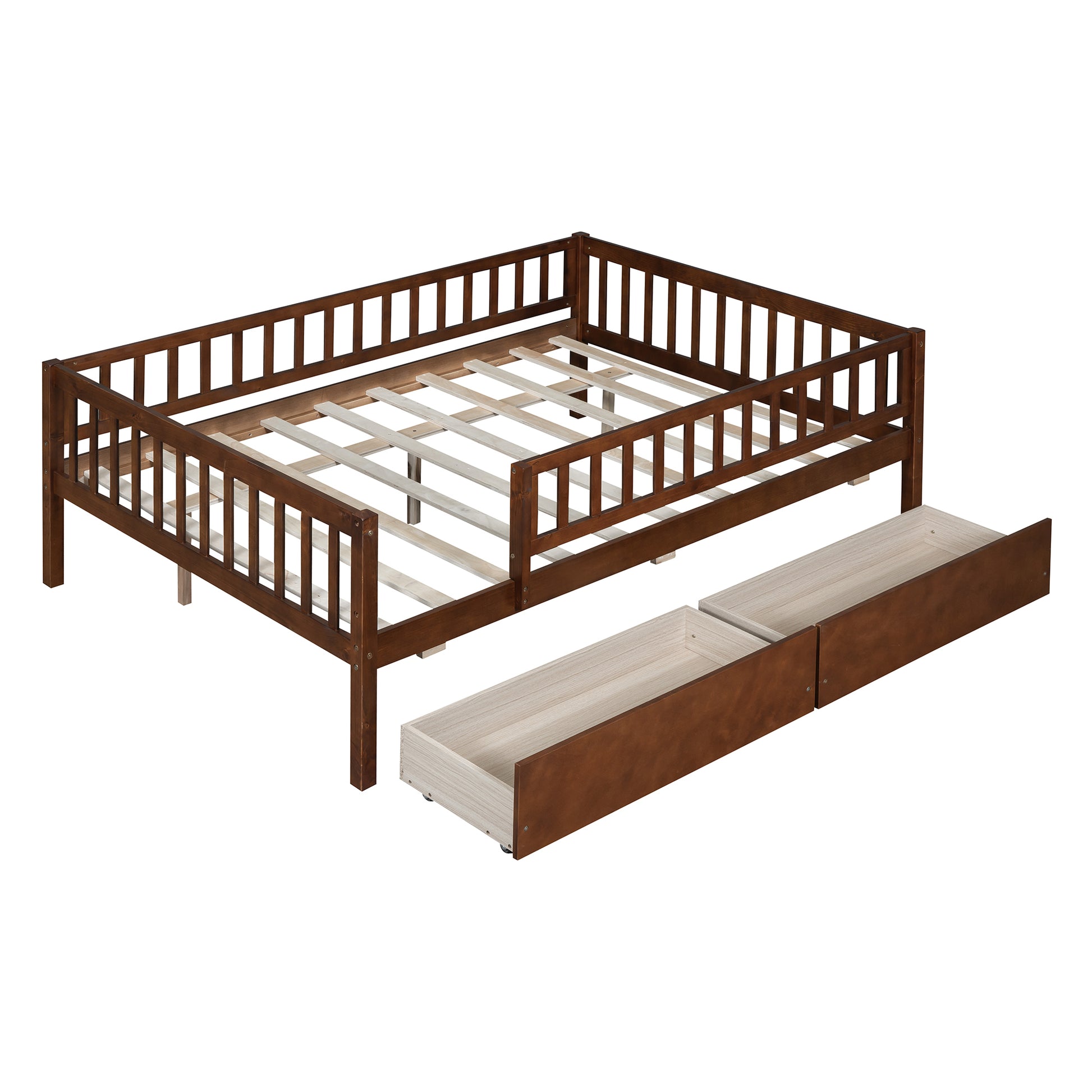 Full Size Daybed Wood Bed With Two Drawers, Walnut Full Walnut Solid Wood