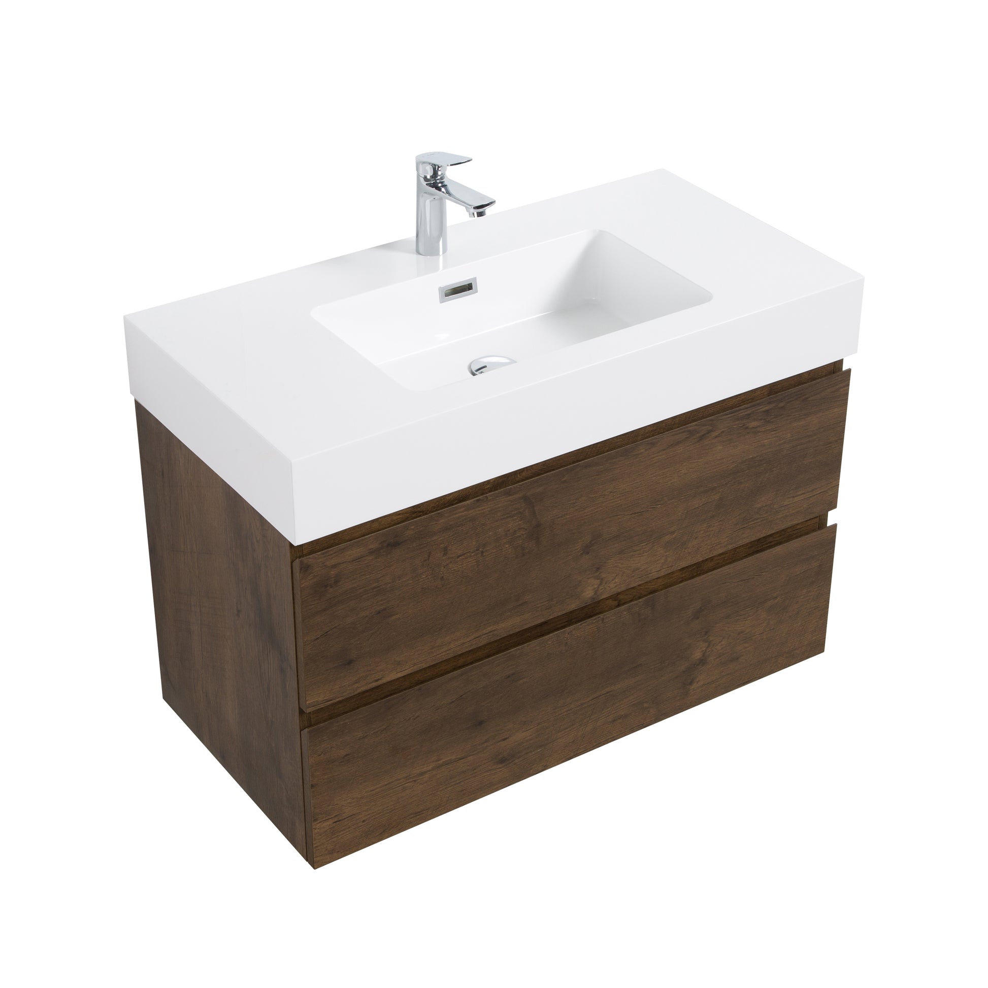 Alice 36" Walnut Bathroom Vanity With Sink, Large Storage Wall Mounted Floating Bathroom Vanity For Modern Bathroom, One Piece White Sink Basin Without Drain And Faucet, Pre Assembled White Walnut Melamine