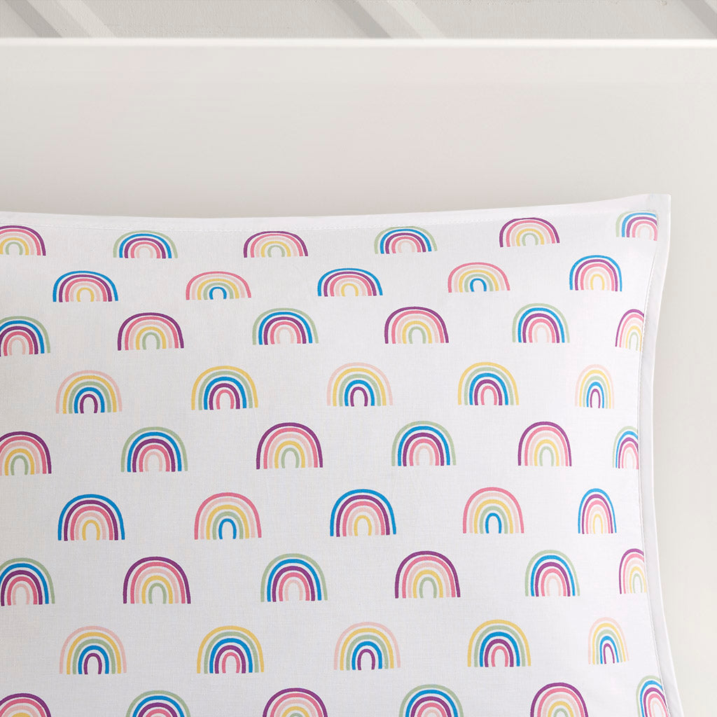 Cotton Cabana Stripe Reversible Quilt Set With Rainbow Reverse Full Pink Cotton