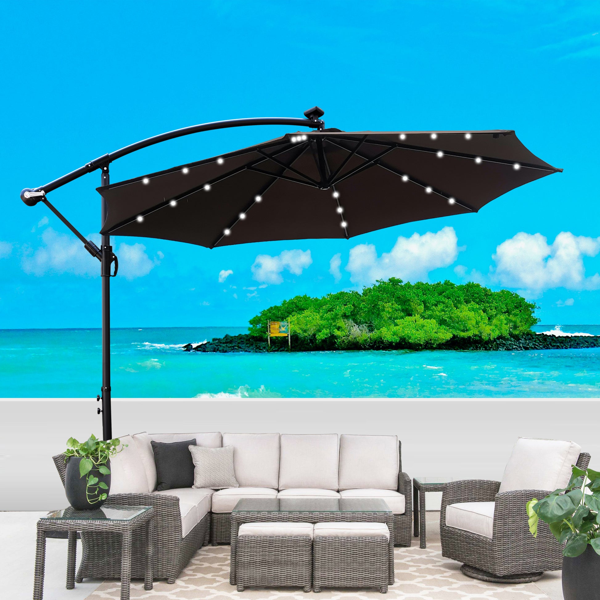 10 Ft Outdoor Patio Umbrella Solar Powered Led Lighted Sun Shade Market Waterproof 8 Ribs Umbrella With Crank And Cross Base For Garden Deck Backyard 10 Ft Outdoor Patio Umbrella Solar Powered Led Lighted Sun Shade Market Waterproof 8 Ribs Umbrella With Crank And Cross Base For Garden Deck Backyard