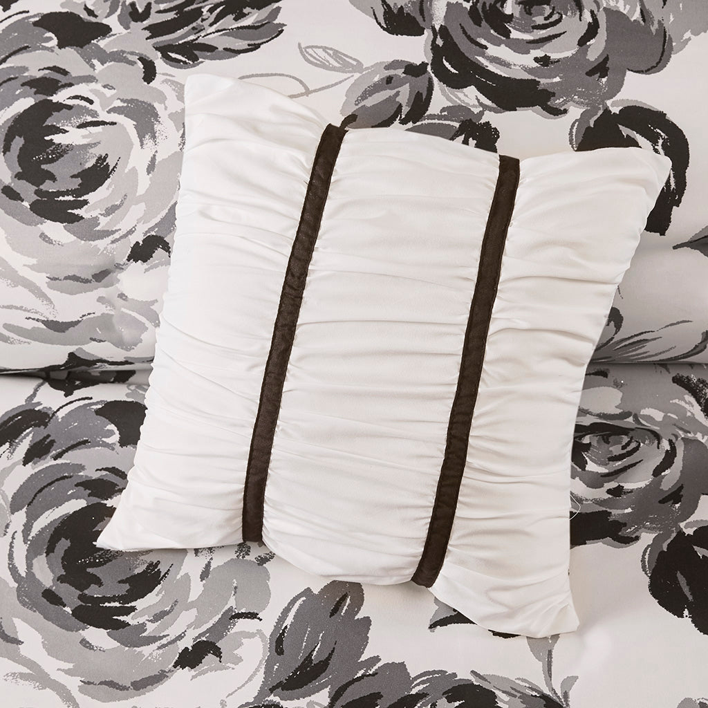 Floral Print Duvet Cover Set King White Black Microfiber