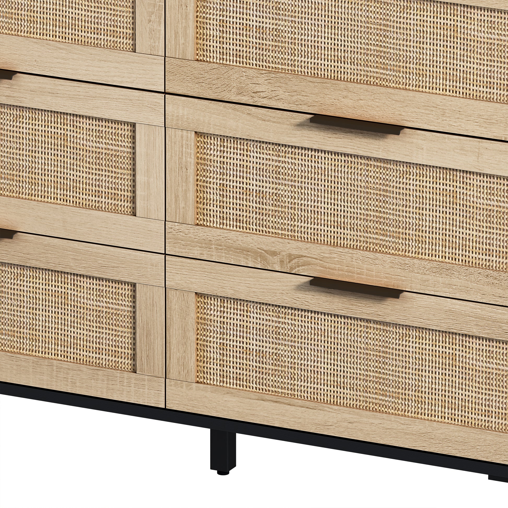 43.31"6 Drawers Rattan Storage Cabinet Rattan Drawer,For Bedroom,Living Room,Black Black Particle Board