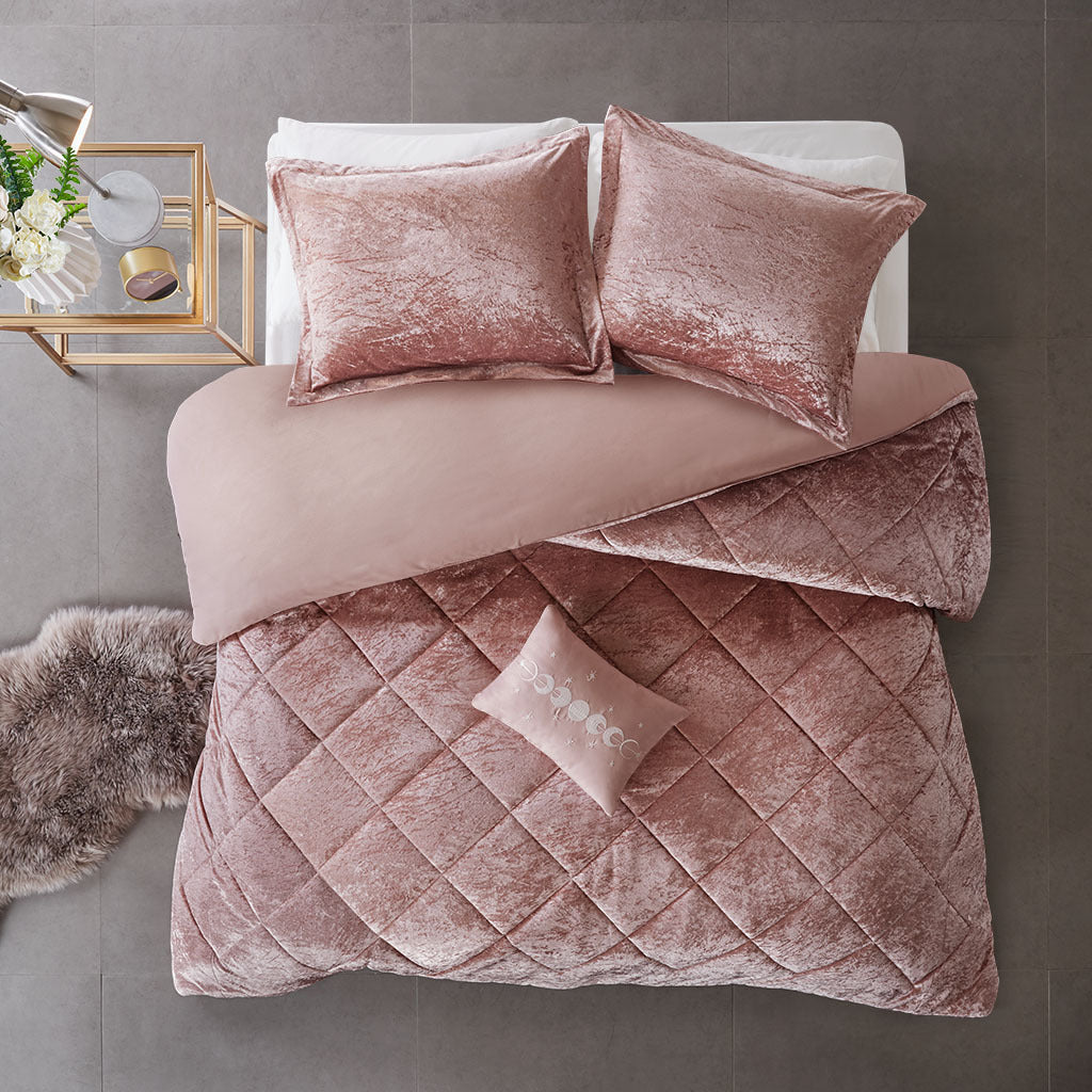 Velvet Duvet Cover Set King Blush Polyester