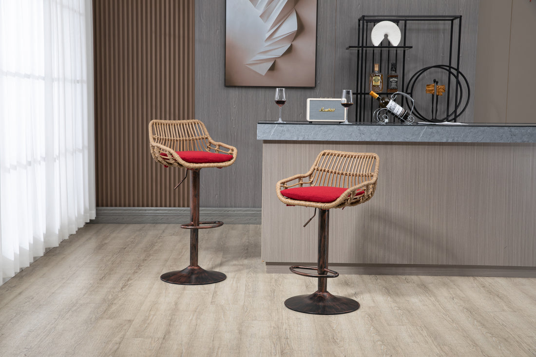 Coolmore Modern Swivel Bar Stools Set Of 2 Adjustable Counter Height Chairs With Footrest For Kitchen, Dining Room Red Red Primary Living Space Linen