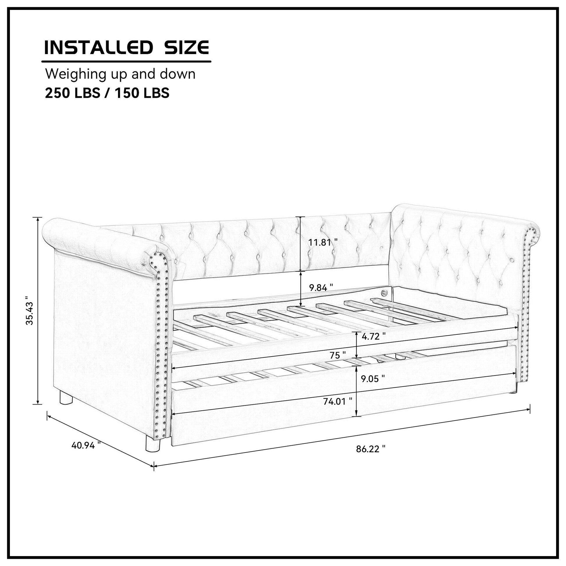 Daybed With Trundle Upholstered Tufted Sofa Bed, With Beautiful Round Armset Design, Twin Size, Beige Beige Solid Wood