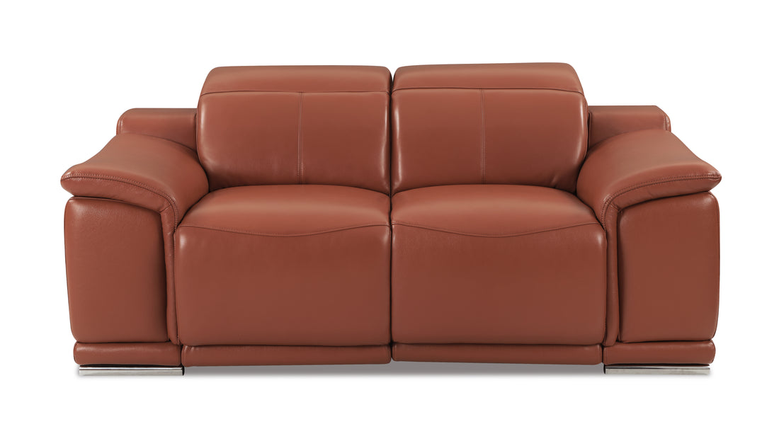 Genuine Italian Leather Power Reclining Loveseat Camel Foam Leather