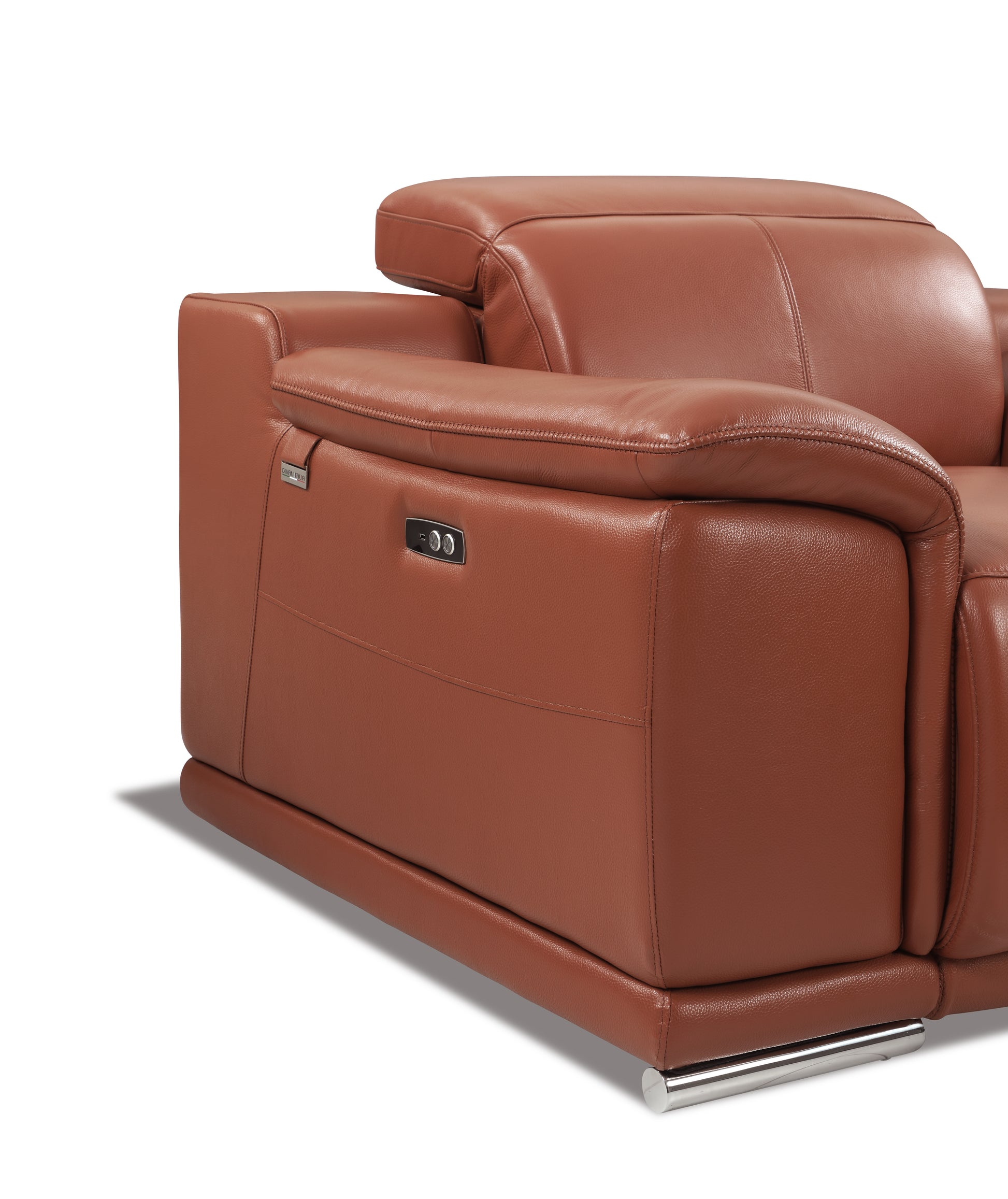 Genuine Italian Leather Power Reclining Sofa Camel Foam Leather