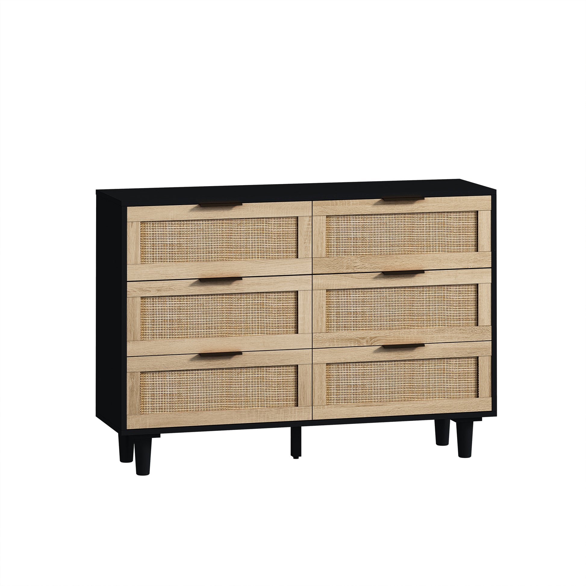 43.31"6 Drawers Rattan Storage Cabinet Rattan Drawer,For Bedroom,Living Room,Black Black Particle Board