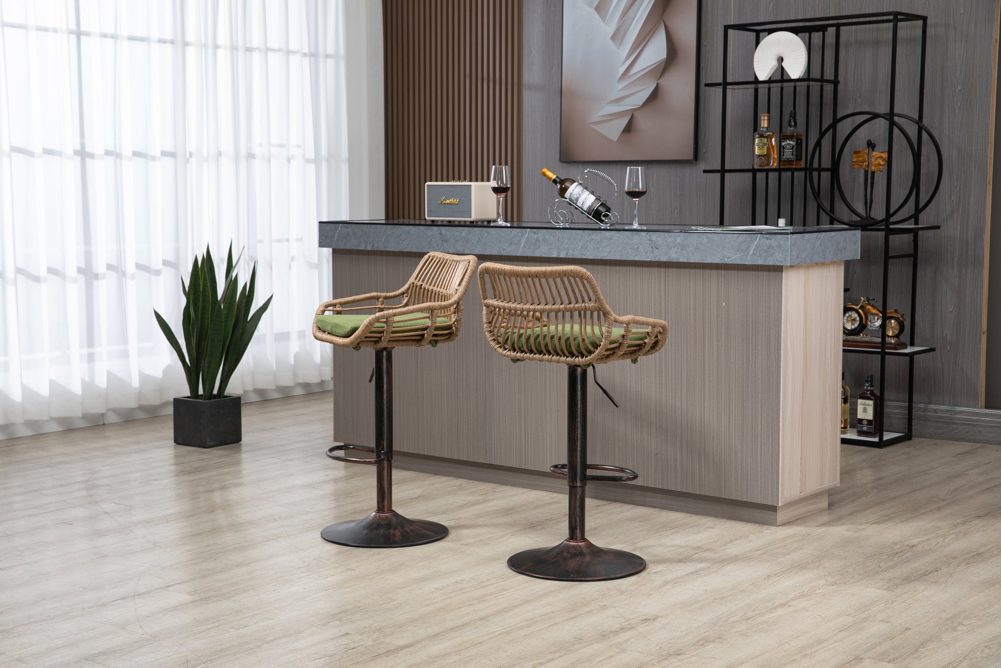 Coolmore Swivel Bar Stools Set Of 2 Adjustable Counter Height Chairs With Footrest For Kitchen, Dining Room 2Pc Set Green Polyester