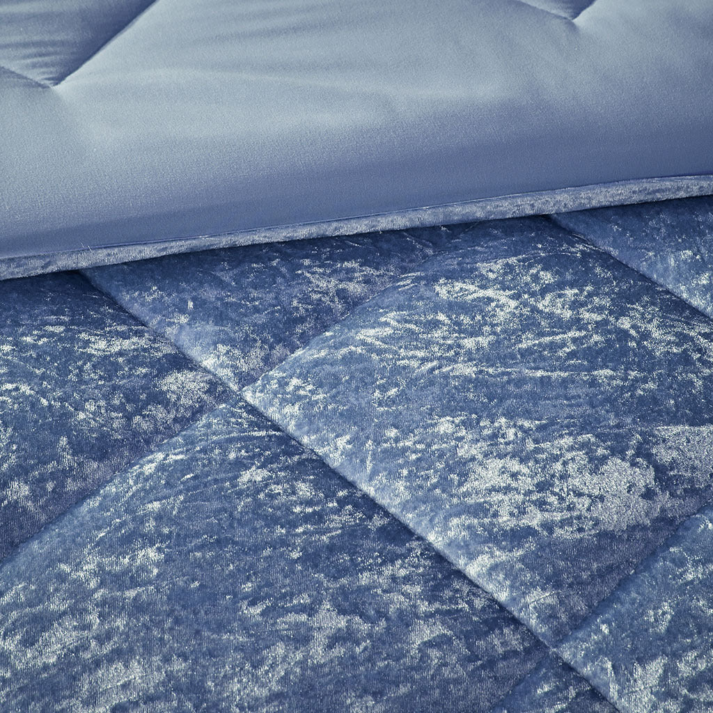 Velvet Comforter Set King Blue Polyester