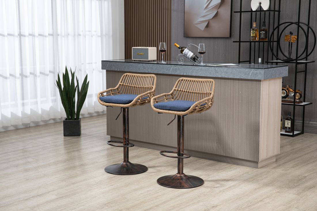 Coolmore Swivel Bar Stools Set Of 2 Adjustable Counter Height Chairs With Footrest For Kitchen, Dining Room 2Pc Set Blue Polyester